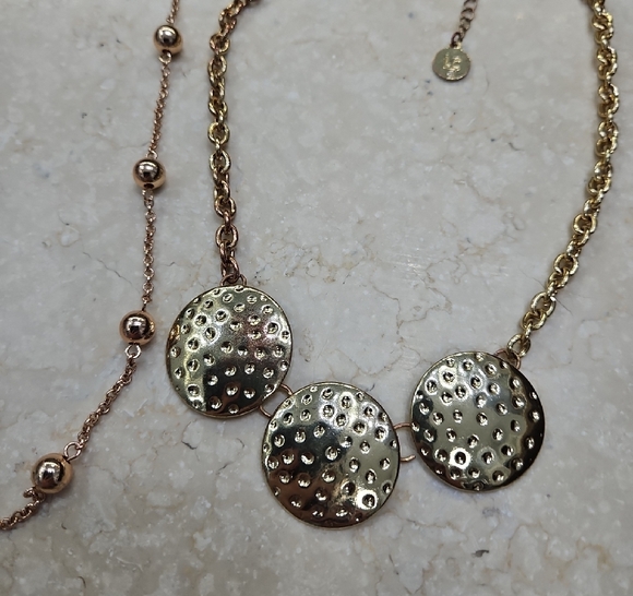 Ornate Silver and Rose Gold Necklace Trio with Intricate Pendants - Picture 3 of 4